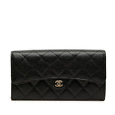 シャネル マトラッセ ココマーク 長財布 ブラック キャビアスキン レディース CHANEL 【中古】