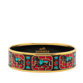 エルメス エマイユ 馬 花 モチーフ バングル ゴールド ブラック マルチカラー メッキ レディース HERMES 【中古】