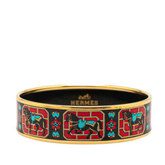 エルメス エマイユ 馬 花 モチーフ バングル ゴールド ブラック マルチカラー メッキ レディース HERMES 【中古】