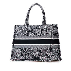 ディオール ブックトート ミディアム Plan de Paris エンブロイダリー トートバッグ ハンドバッグ ブラック ホワイト キャンバス レディース Dior 【中古】