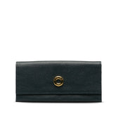 セリーヌ サークル ロゴ 長財布 ネイビー レザー レディース CELINE 【中古】