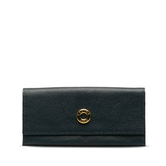 セリーヌ サークル ロゴ 長財布 ネイビー レザー レディース CELINE 【中古】