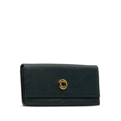 セリーヌ サークル ロゴ 長財布 ネイビー レザー レディース CELINE 【中古】