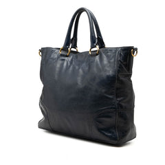 プラダ ヴィッテロシャイン ハンドバッグ 2WAY ショルダーバッグ ネイビー ゴールド レザー レディース PRADA 【中古】