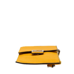 フェンディ ロゴ フォンポーチ 斜め掛け ポシェット ショルダーバッグ 7AS034 イエロー レザー レディース FENDI 【中古】