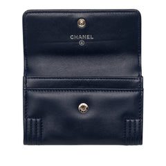 シャネル ココマーク ボーイシャネル カードケース 名刺入れ ネイビー ブラック ラムスキン レディース CHANEL 【中古】