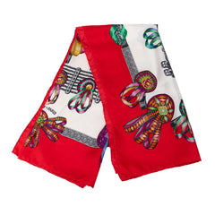 エルメス カレ90 LES RUBANS DU CHEVAL 馬のリボン飾り スカーフ レッド マルチカラー シルク レディース HERMES 【中古】