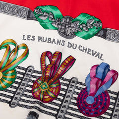 エルメス カレ90 LES RUBANS DU CHEVAL 馬のリボン飾り スカーフ レッド マルチカラー シルク レディース HERMES 【中古】
