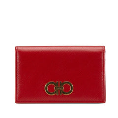 サルヴァトーレフェラガモ サルバトーレ カードケース 名刺入れ レッド ゴールド レザー レディース Salvatore Ferragamo 【中古】