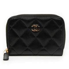 シャネル マトラッセ ココマーク コインケース 小銭入れ ブラック ゴールド金具 ラムスキン レディース CHANEL 【中古】