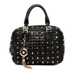 ヴェルサーチェ スタッズ ハンドバッグ ブラック レザー レディース VERSACE 【中古】