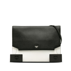 エム シー エム フラット ショルダーバッグ ブラック ホワイト レザー レディース MCM 中古