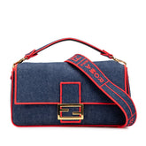 フェンディ マンマバケット ハンドバッグ ワンショルダーバッグ 2WAY 8BR771 ブルー レッド デニム レディース FENDI 【中古】