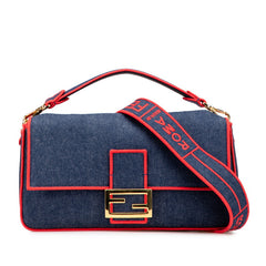 フェンディ マンマバケット ハンドバッグ ワンショルダーバッグ 2WAY 8BR771 ブルー レッド デニム レディース FENDI 【中古】