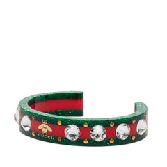 グッチ シェリーライン ビー バングル レッド グリーン プラスチック クリスタル レディース GUCCI 【中古】