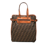 フェンディ ズッカ トートバッグ ハンドバッグ 8BN168 ブラウン キャンバス レザー レディース FENDI 【中古】