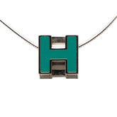 エルメス カージュ ド アッシュ Hキューブ ペンダントネックレス シルバー ライトブルー メタル レディース HERMES 【中古】