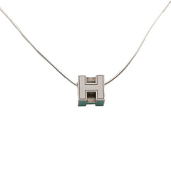 エルメス カージュ ド アッシュ Hキューブ ペンダントネックレス シルバー ライトブルー メタル レディース HERMES 【中古】