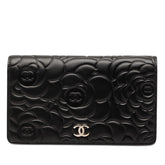 シャネル ココマーク カメリア 長財布 ブラック ラムスキン レディース CHANEL 【中古】