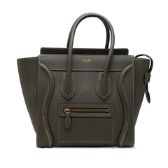 セリーヌ ラゲージ マイクロショッパー ハンドバッグ グレー系 カーキグリーン レザー レディース CELINE 【中古】