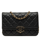 シャネル ココマーク マトラッセ チェーン ウォレット ショルダーバッグ ブラック ゴールド ラムスキン レディース CHANEL 中古