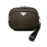 プラダ 三角ロゴプレート クラッチバッグ セカンドバッグ ポーチ 1NE026 カーキグリーン ナイロン レザー メンズ PRADA 中古