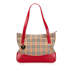 バーバリー ノバチェック シャドーホース ハンドバッグ トートバッグ ベージュ レッド キャンバス レザー レディース BURBERRY 【中古】