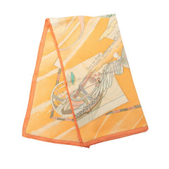 エルメス カレ90 Face au large 沖に向かって スカーフ オレンジ マルチカラー シルク レディース HERMES 中古