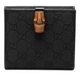 グッチ GGキャンバス バンブー 二つ折り財布 112523 ブラック キャンバス レザー レディース GUCCI 【中古】