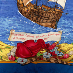 エルメス カレ90 Christophe Colomb decouvre 1 Amerique 12 Octobre 1492 コロンブス アメリカ大陸発見 スカーフ 大判 ブルー系 マルチカラー シルク レディース HERMES 【中古】