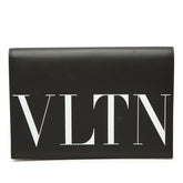 ヴァレンティノ ロゴプリント クラッチバッグ セカンドバッグ ブラック レザー レディース VALENTINO 中古
