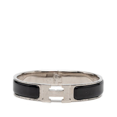 エルメス クリックH PM バングル シルバー ブラック メタル エナメル レディース HERMES 【中古】