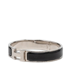 エルメス クリックH PM バングル シルバー ブラック メタル エナメル レディース HERMES 【中古】