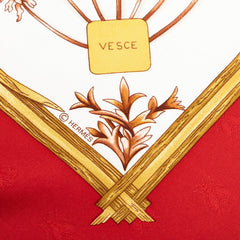 エルメス カレ90 Harbier de Gavarnie カヴァルニー圏谷の押し花 スカーフ レッド ホワイト シルク レディース HERMES 【中古】