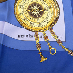 エルメス カレ90 parmi les fleurs je compte les heures 花の中で過ごす時間 スカーフ ブルー マルチカラー シルク レディース HERMES 【中古】