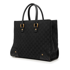 グッチ GGキャンバス トートバッグ ハンドバッグ 120897 ブラック キャンバス レザー レディース GUCCI 【中古】