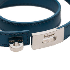 サルヴァトーレフェラガモ ガンチーニ 二連 ブレスレット ブルー レザー メタル レディース Salvatore Ferragamo 【中古】