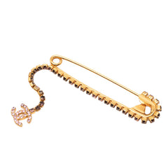 シャネル ココマーク 安全ピンモチーフ ブローチ 02P ゴールド ブラック ピンク メッキ ラインストーン レディース CHANEL 【中古】