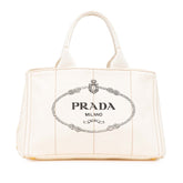 プラダ カナパ M ハンドバッグ トートバッグ BN1877 アイボリー ホワイト キャンバス レディース PRADA 【中古】