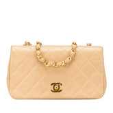 シャネル ココマーク マトラッセ フルフラップ チェーン ショルダーバッグ ベージュ ラムスキン レディース CHANEL 【中古】