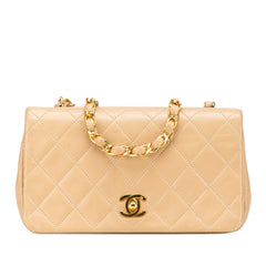 シャネル ココマーク マトラッセ フルフラップ チェーン ショルダーバッグ ベージュ ラムスキン レディース CHANEL 【中古】