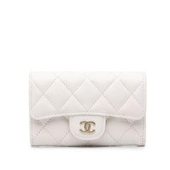 シャネル ココマーク マトラッセ カードケース 名刺入れ ホワイト キャビアスキン レディース CHANEL 中古