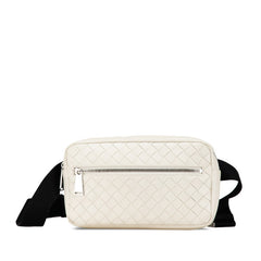 ボッテガヴェネタ イントレチャート ウエストバッグ クロスボディバッグ 60106 ホワイト レザー メンズ BOTTEGAVENETA 【中古】