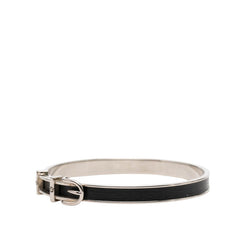 エルメス サンチュール ベルトモチーフ バングル シルバー ブラック メタル レザー レディース HERMES 【中古】