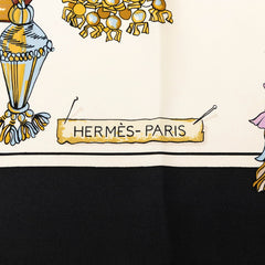 エルメス カレ90 PASEMENTERIE 紐飾り スカーフ ホワイト ブラック シルク レディース HERMES 【中古】