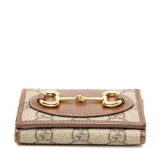 グッチ GGスプリーム ホースビット 三つ折り財布 644462 ベージュ ブラウン PVC レザー レディース GUCCI 【中古】
