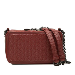 ボッテガヴェネタ イントレチャート チェーンウォレット ショルダーバッグ レッド系 レザー レディース BOTTEGAVENETA 中古