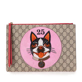 グッチ GGスプリーム ボスコアップリケ 犬 ドッグ 刺繍 クラッチバッグ 506280 ベージュ マルチカラー PVC スウェード レディース GUCCI 【中古】