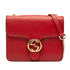 グッチ インターロッキングG 斜め掛け チェーン ショルダーバッグ 510304 レッド レザー レディース GUCCI 【中古】