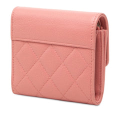 シャネル マトラッセ ココマーク ハーフココ 三つ折り財布 ピンク シルバー レザー レディース CHANEL 中古